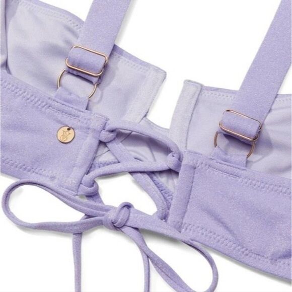 RARE❤️🔥Victoria Secret bikini top lace up tie back Luxe Lavender Shimme - Picture 2 of 4